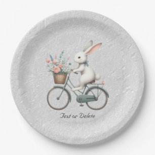 Floral Bicycle Rabbit Paper Plate