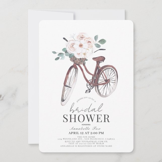 Floral Bicycle Watercolor Bridal Shower Invitation (Front)