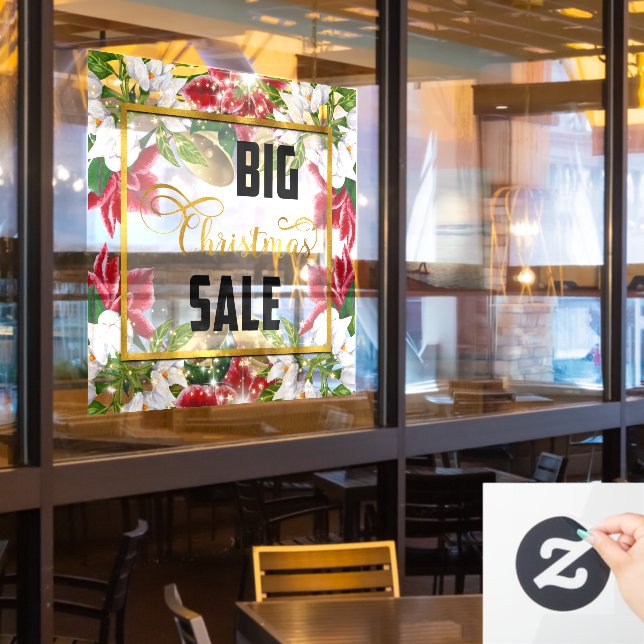 Floral Big Christmas Holiday Sale Window Cling (Restaurant Window)