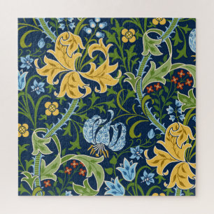Floral Big Flowers: Dark Green Vintage Jigsaw Puzzle