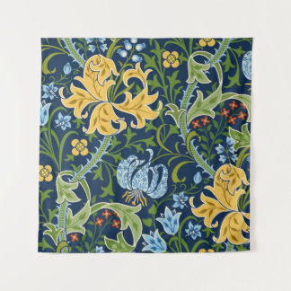 Floral Big Flowers: Dark Green Vintage Tapestry