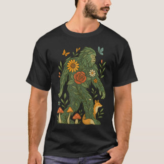 Floral Bigfoot Cottagecore Botanical Nature Lover  T-Shirt
