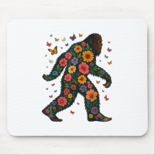 Floral Bigfoot Sasquatch Retro Colourful Flowers G Mouse Mat
