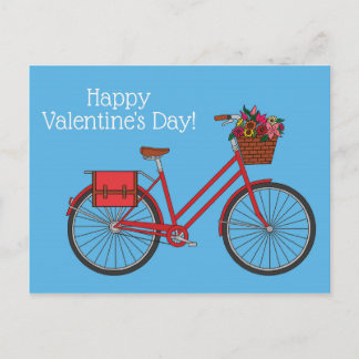Floral Bike Happy Valentines_Blue Postcard