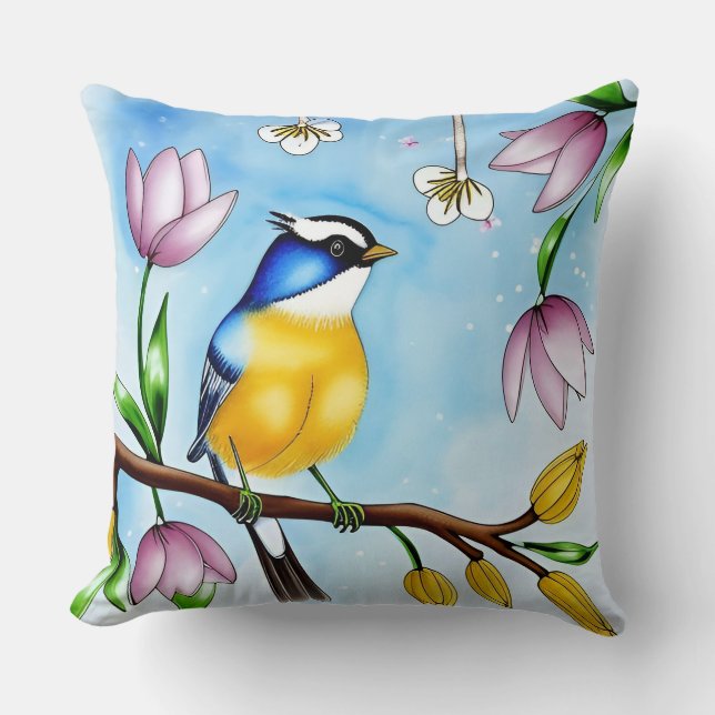 🕊️ Floral Bird Accent Pillow Bird Lover Gift 🌺✨ (Front)