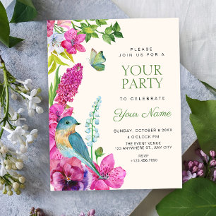Floral bird art invitation