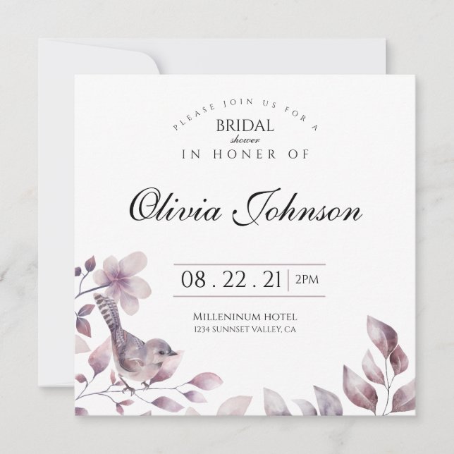 Floral Bird Bridal Shower Invitation (Front)