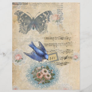 Floral Bird & Butterfly Collage Scrapbook Paper