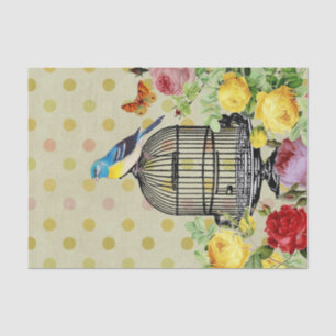 Floral Bird Cage Ephemera  Decoupage Vintage Tissue Paper
