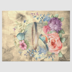 Floral Bird Cage Parchment Background Decoupage  Tissue Paper