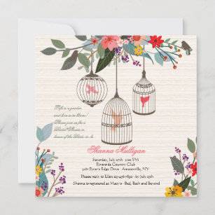 Floral Bird Cages Bridal Shower Invitation