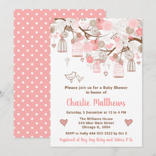 Floral Bird Cages Pink Baby Shower Invitation