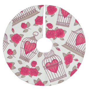 Floral Bird Cages Roses Pattern Brushed Polyester Tree Skirt