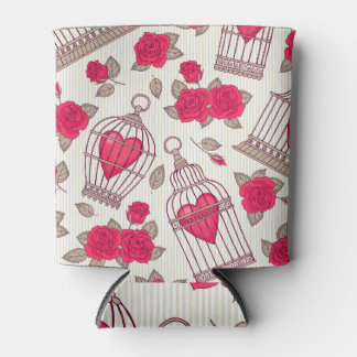 Floral Bird Cages Roses Pattern Can Cooler