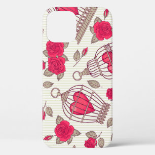 Floral Bird Cages Roses Pattern iPhone 12 Case