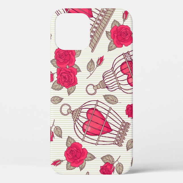 Floral Bird Cages Roses Pattern Case-Mate iPhone Case (Back)