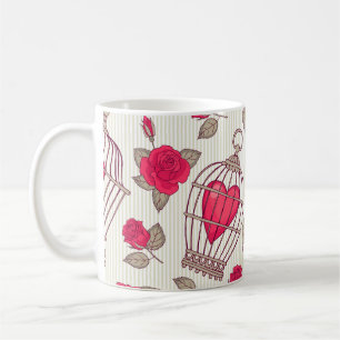 Floral Bird Cages Roses Pattern Coffee Mug