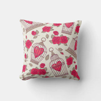 Floral Bird Cages Roses Pattern Cushion