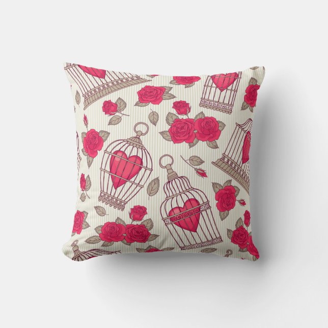 Floral Bird Cages Roses Pattern Cushion (Front)