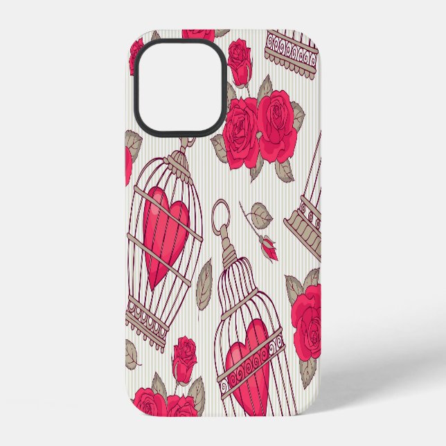 Floral Bird Cages Roses Pattern iPhone Case (Back)