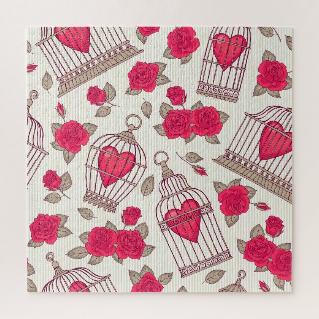 Floral Bird Cages Roses Pattern Jigsaw Puzzle (Vertical)