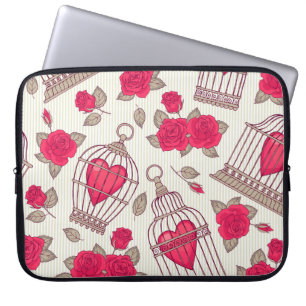 Floral Bird Cages Roses Pattern Laptop Sleeve
