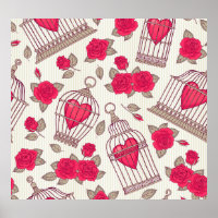 Floral Bird Cages Roses Pattern