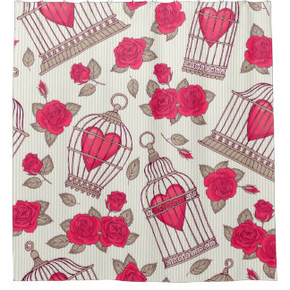 Floral Bird Cages Roses Pattern Shower Curtain