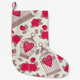 Floral Bird Cages Roses Pattern Small Christmas Stocking