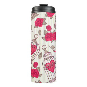 Floral Bird Cages Roses Pattern Thermal Tumbler