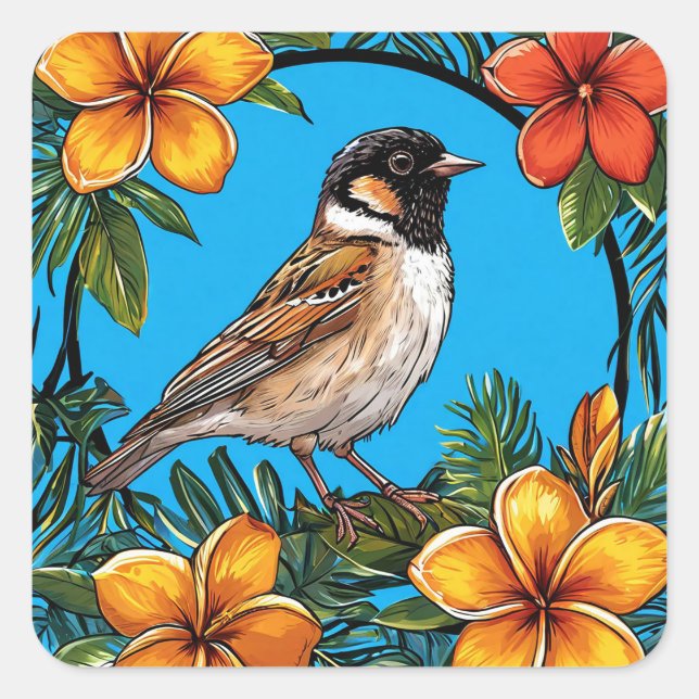 🐦 Floral Bird Frame Sticker Garden Nature Decor  (Front)