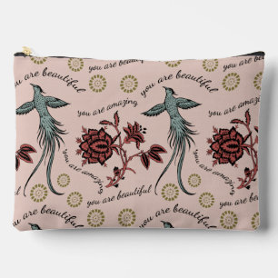 Floral Bird Inspirational Pattern Accessory Pouch