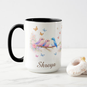Floral Bird Mug Pastel Butterfly Aesthetic Gift