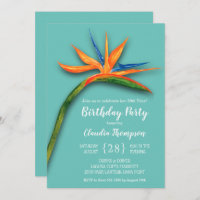 Floral Bird of Paradise Birthday Invitations