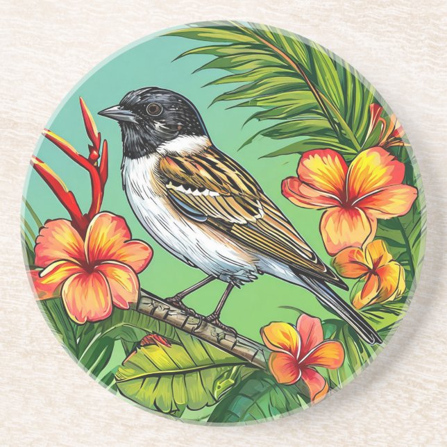 Floral Bird ornament Coaster (Front)