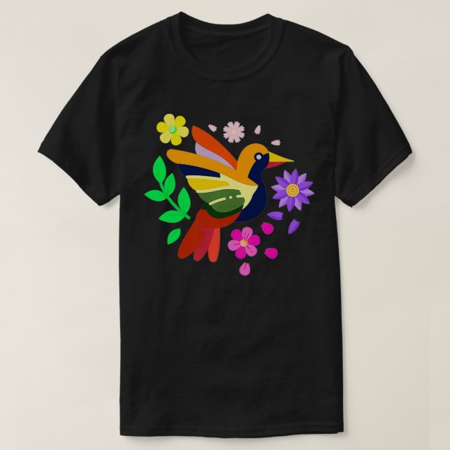 Floral Bird Otomi Meican Embroidery Style Meicano  T-Shirt (Design Front)
