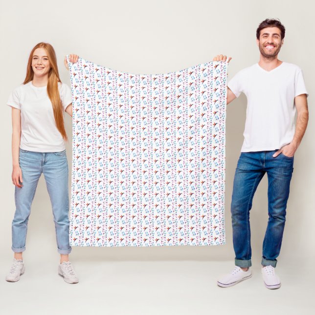 Floral Bird Pattern Hummingbirds Fleece Blanket (In Situ)