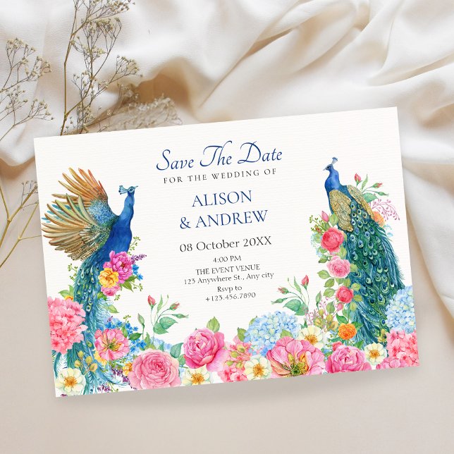 Floral bird peacock wedding save the date (Creator Uploaded)