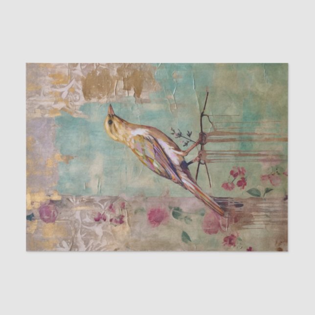 Floral Bird Shabby Chic Tissue Paper (Front)