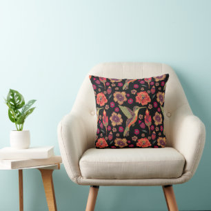 Floral Bird Throw Pillow