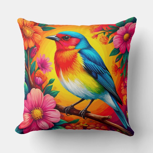 🐦 Floral Bird Throw Pillow Nature Home Decor 🌸✨ (Front)