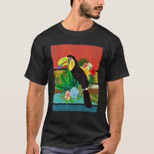 Floral Bird Tropical Animal   Rainforest Retro Tou T-Shirt