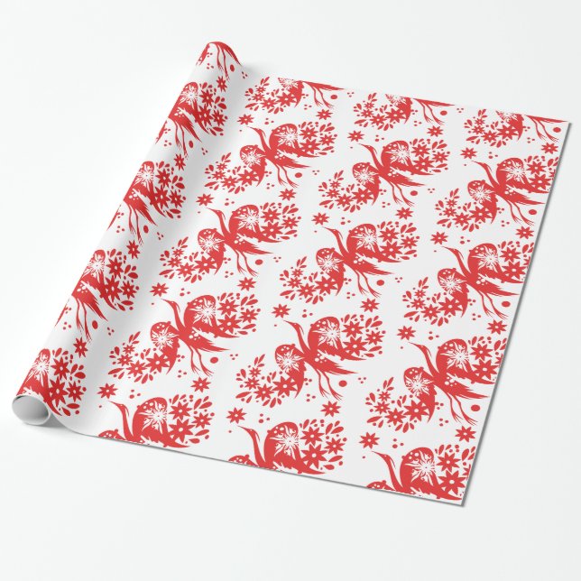 Floral Bird Wrapping Paper (Unrolled)