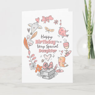 Floral bird wreath whimsical daughter birthday  card