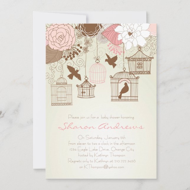 Floral Birdcage Baby Shower Invitation (Front)