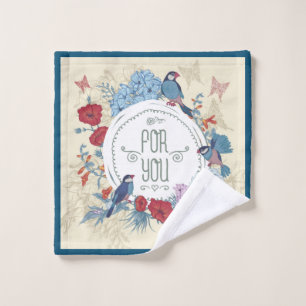 Floral birds butterfly Flowers hydrangea bluebell Wash Cloth