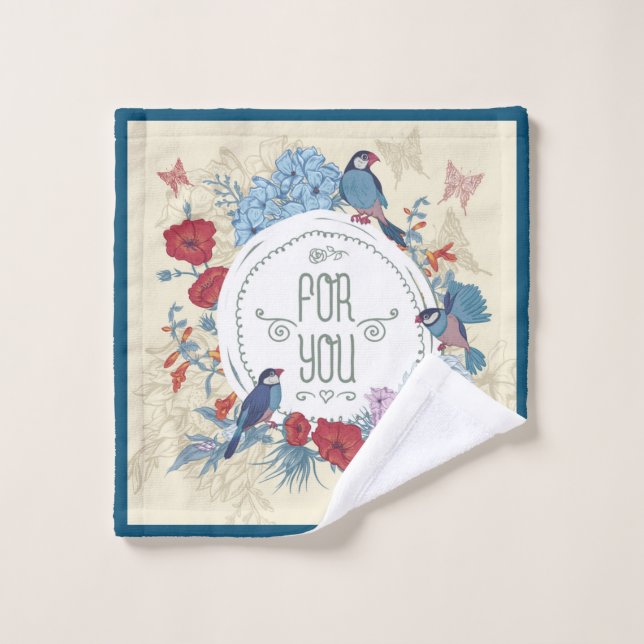 Floral birds butterfly Flowers hydrangea bluebell  Wash Cloth (Wash Cloth)