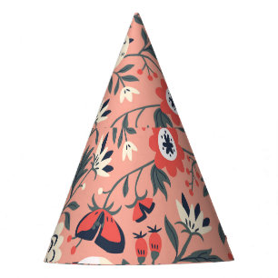 Floral Birds Hand Drawn Vintage Party Hat