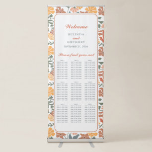 Floral Birds Midcentury Wedding Seating Chart Retractable Banner