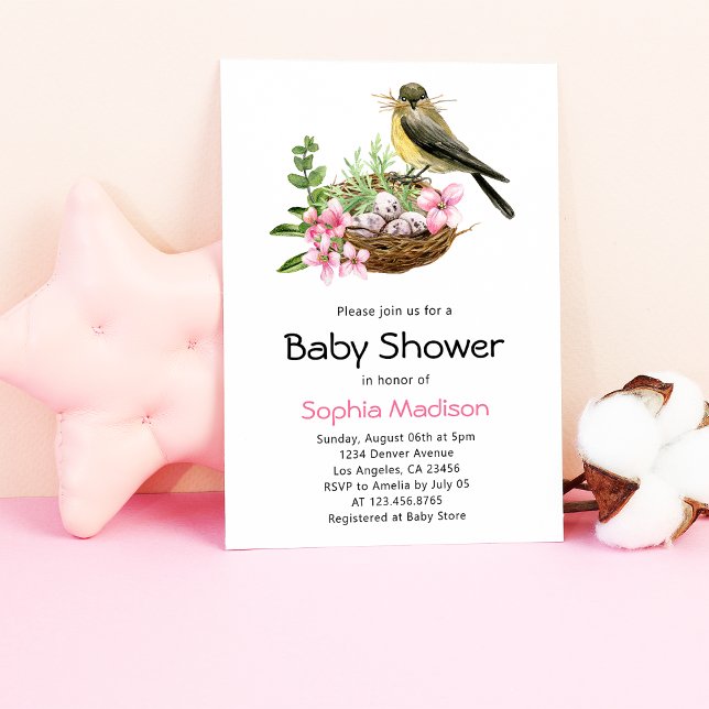 Floral Bird's Nest Baby Shower Invitation (Creator Uploaded)